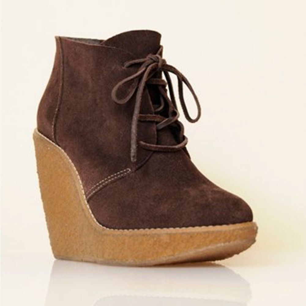 Castaner Saks OFF 5th chocolate Brown Suede Wedge Chukka Ankle Boots. 10